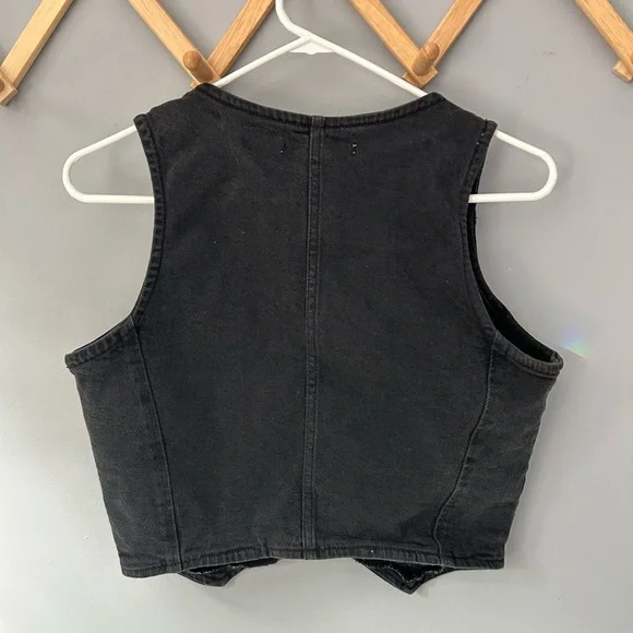 Altar’d State Black Denim Vest Size Medium Cropped - Picture 3 of 4